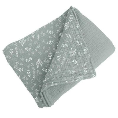  Couverture 100% coton pour b&eacute;b&eacute; - Vert &agrave; motif v&eacute;g&eacute;tal - 75 x 75 cm
