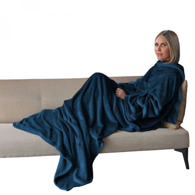 VIVEZEN Couverture polaire plaid int&eacute;gral avec manches et poche - Adulte 210 x 160 cm - Bleu