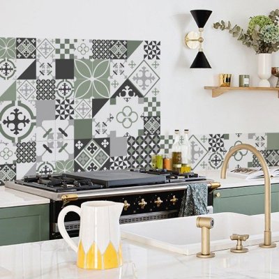 99 DECO Cr&eacute;dence Cuisine Aluminium CIMENT STYLE OLIVE - Lot de 2 L100xH20cm