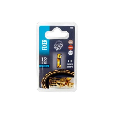 LE CROCHET FRANCAIS Crochet acier laiton n&deg;2 - lot de 10 - 12 Kg max
