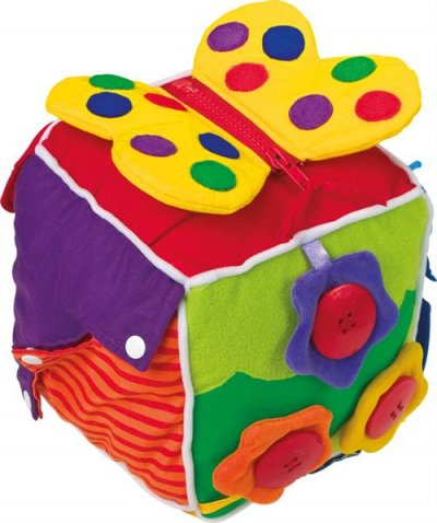 SMALL FOOT Cube b&eacute;b&eacute; en tissu doux avec diff&eacute;rentes fonctions de fermeture &agrave; d&eacute;couvrir