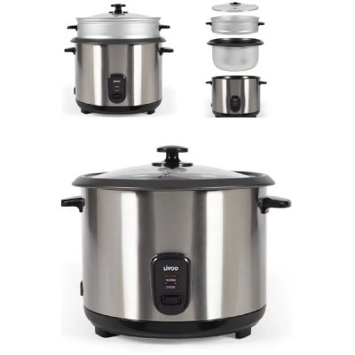 LIVOO Cuiseur &agrave; Riz - INOX - 2.8L - 1000W - Panier vapeur - Arr&ecirc;t automatique
