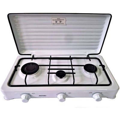 MPM Cuisini&egrave;re &agrave; gaz portable pour le camping, 3 br&ucirc;leurs, blanc, , KN-03/1K, , Blanc
