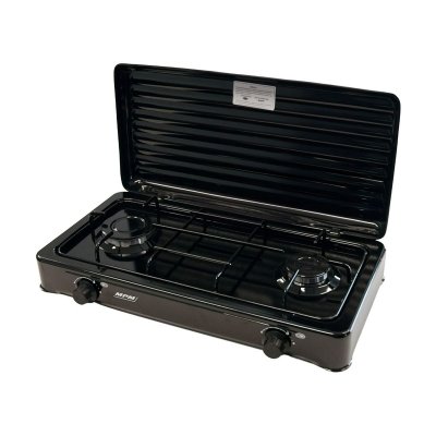 MPM Cuisini&egrave;re &agrave; gaz portable pour le camping, r&eacute;chaud portable, 2 br&ucirc;leurs r&eacute;glable Smile KN-02/1KB