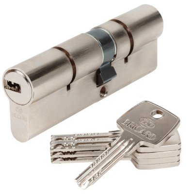 BRICARD Cylindre de serrure nickel&eacute;  Astral L.45 + 55 mm