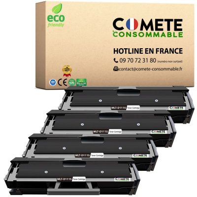 COMETE CONSOMMABLE D111S 111S Pack de 4 Toners compatibles avec SAMSUNG MLT-D111S D111S 111S x4 Noir