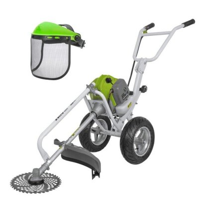 VITO D&eacute;broussailleuse Thermique 52cm&sup3; &agrave; Roues Lame &Oslash; 255 mm + Casque de s&eacute;curit&eacute; Grillag&eacute;  