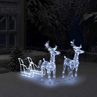 D&eacute;coration de no&euml;l rennes et tra&icirc;neau 160 led 130 cm acrylique