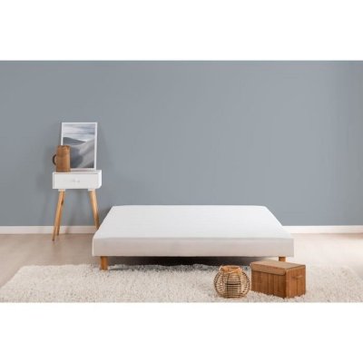 DEKO DREAM Rakenne Sommier tapissier &agrave; lattes 160 x 200 - Bois massif blanc + pieds