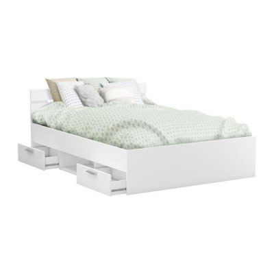 Demeyere Lit adulte MICHIGAN - 160 x 200 cm - Multiples rangements - Blanc 