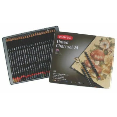 DERWENT  Crayons fusains teint&eacute;s Bo&icirc;te m&eacute;tal de 24 crayons (Import Royaume Uni)