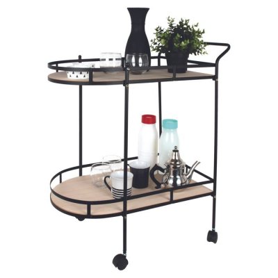 Desserte Cuisine a Roulettes Bois Et Metal 2 Niveaux - beige noir