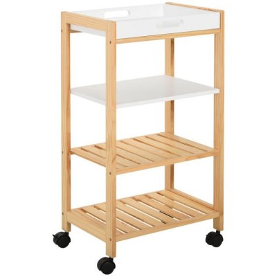Desserte de cuisine 3 &eacute;tag&egrave;res + plateau amovible pin MDF blanc