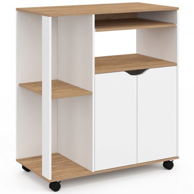 Desserte de cuisine cosi bois blanc et plateaux fa&ccedil;on h&ecirc;tre l.76 cm