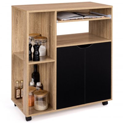 Desserte de cuisine cosi bois fa&ccedil;on h&ecirc;tre et portes noires l.76 cm