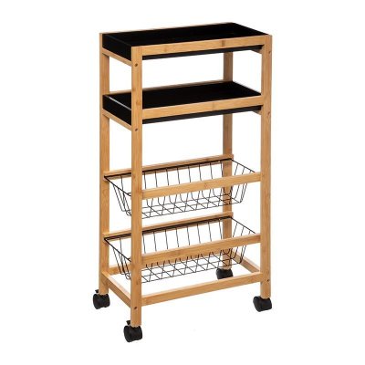 Desserte de cuisine roulante avec plateaux amovibles en Bambou H 83 cm