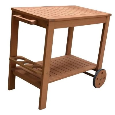NO NAME Desserte de jardin a roulettes en bois d'eucalyptus FSC - 93 x 49 x 74 cm - avec porte-bouteilles