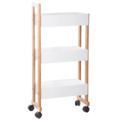 Desserte roulante de salle de bain en Bambou et Bois Blanc H 80 cm