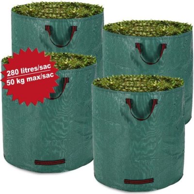 DEUBA    Lot de 4 sacs de jardin - 280 litres, charge max. 50kg   Poign&eacute;es ergonomiques