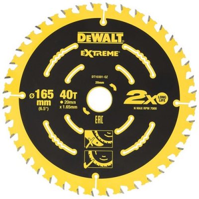 DEWALT  - Lame de scie circulaire portative &Oslash;165 mm 40 dents DT10301-QZ