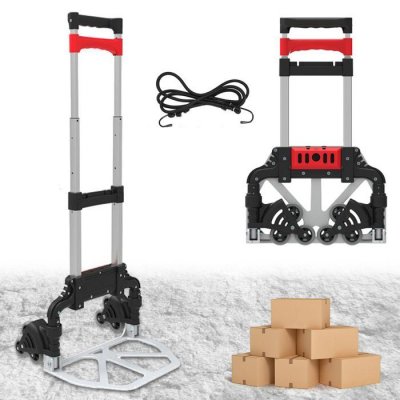 FISHTEC Diable Chariot Pliable L&eacute;ger T&eacute;lescopique - 6 Roues - Charge 60 kg - Aluminium