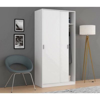 Dmora - Armoire 2 portes Lansing 100 x 50 x 200 cm blanche Panneau effet bois