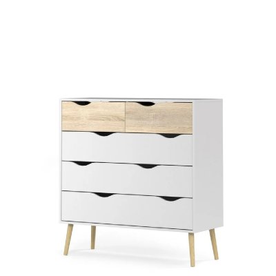 Dmora Commode &agrave; cinq tiroirs, blanc et ch&ecirc;ne, Mesures 98 x 100 x 39 cm