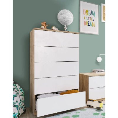 Dmora - Commode &agrave; cinq tiroirs, couleur blanche, 60 x 110 x 40 cm