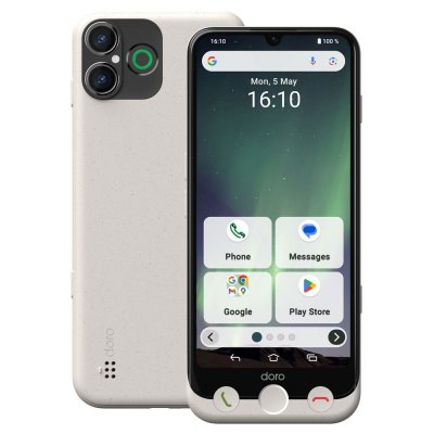Doro Aurora A30, 15,5 cm (6.1'), 6 Go, 128 Go, 50 MP, Android 14, Noir, Blanc 380536