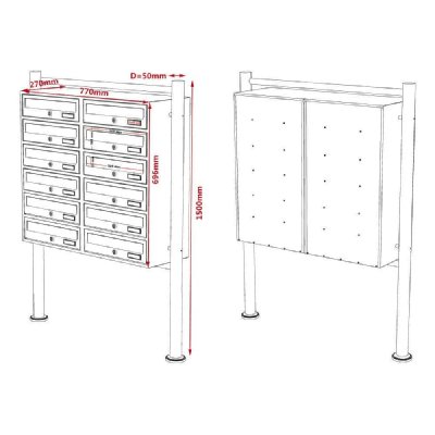 HELLOSHOP26 Double bloc 12 boites aux lettres sur pieds entr&eacute;es courrier blanc 16_0000145
