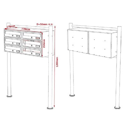 HELLOSHOP26 Double bloc 6 boites aux lettres sur pieds entr&eacute;es courrier blanc 16_0000148