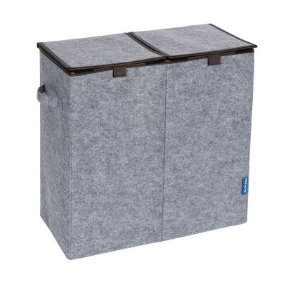 WENKO Double panier &agrave; linge en feutrine scandi - l. 52 x h. 54 cm - gris 