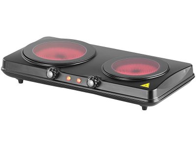ROSENSTEIN & SOHNE Double plaque de cuisson vitroc&eacute;ramique &agrave; infrarouge 2000&nbsp;W, &Oslash; 16,4&nbsp;& 18,8&nbsp;cm
