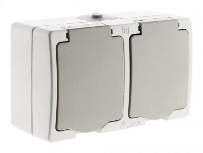 ZENITECH Double prise 2P+T 16A Gris Clair IP54 - Akya