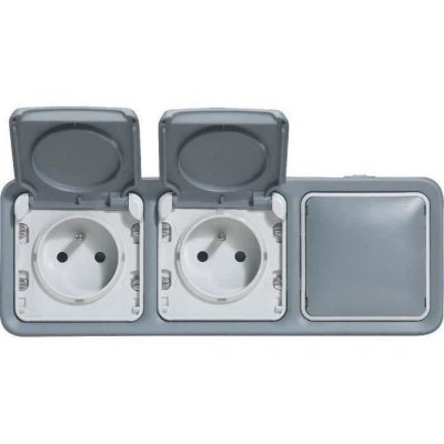 LEGRAND Double prise de courant 2p+t 16a + obturateur complet saillie plexo - gris