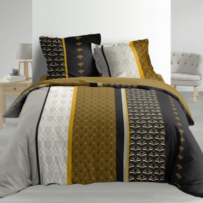 PARIS PRIX Douceur D'int&eacute;rieur - Parure de lit percale Smarty 260x240 - Jaune