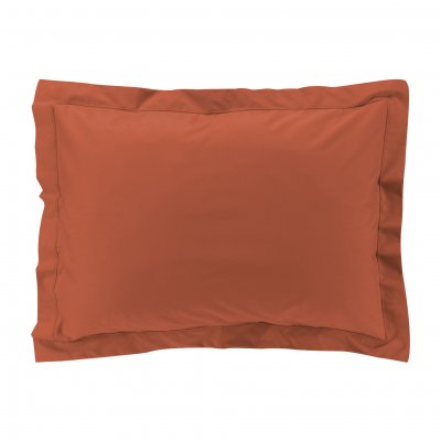 DOUCEUR D INTERIEUR Douceur d'Int&eacute;rieur Taie d'Oreillets Volant Plat, Coton, Terracotta, 50 x 70 cm