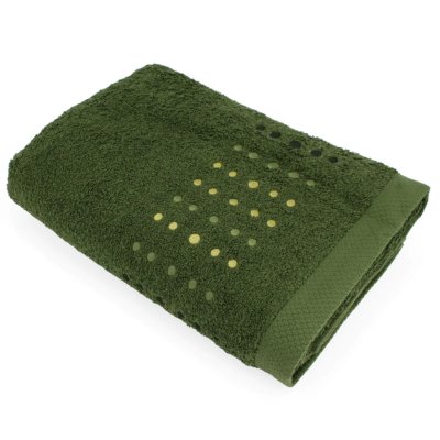 LINNEA Drap De Bain 100x150 Cm 100% Coton 550 G/M2 Pure Points Vert Kaki