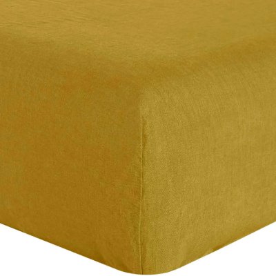 BATON ROUGE Drap Housse 200x200 cm Lin lave Jaune hauteur bonnet 40