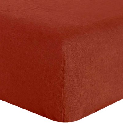 BATON ROUGE Drap Housse 200x200 cm Lin lave Rouge hauteur bonnet 40