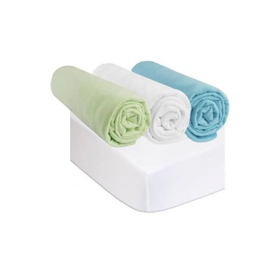 EASY DORT Drap housse 70x160 anis blanc turquoise (lot de 3) + 2 al&egrave;ses