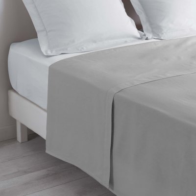 DOUCEUR D INTERIEUR Drap plat lit 1 personne 180 x 290 cm 100% coton 57 fils couleur gris Galet