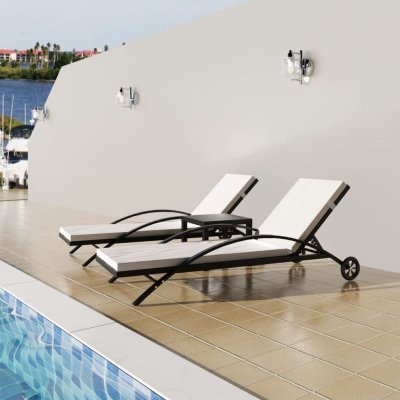 VIDAXL Duo de 2 chaises longue avec table basse - Noir - 200 x 65 x 39 cm