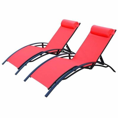 SWEEEK Duo de bains de soleil en aluminium et textil&egrave;ne corail et anthracite