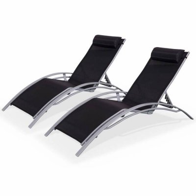 SWEEEK Duo de bains de soleil en aluminium et textil&egrave;ne gris et noir