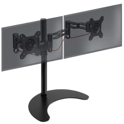 DURONIC  DM35D2 Support double 2 &eacute;crans PC pour bureau sur socle - Potence 40 cm - Hauteur ajustable