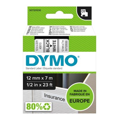 DYMO  Ruban D1 - 12 mm noir sur blanc