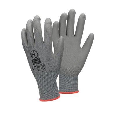 ECD GERMANY  60 Paires de Gants de Travail en PU - Taille 7-S - Couleur Gris - &Eacute;lastique -