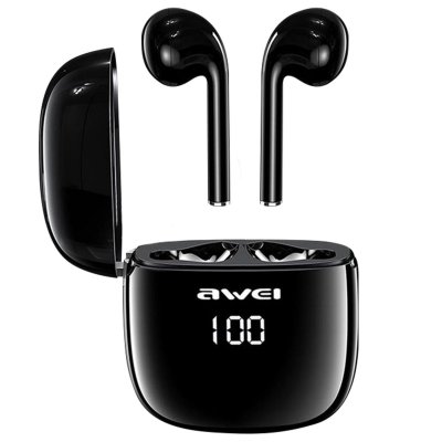 AWEI Ecouteurs  Sans Fil &Eacute;tui LED &Eacute;tanche IPX6 Noir