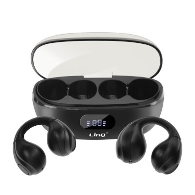 LINQ Ecouteurs Bluetooth Conduction A&eacute;rienne Sans Fil Design Clip On Micro Noir